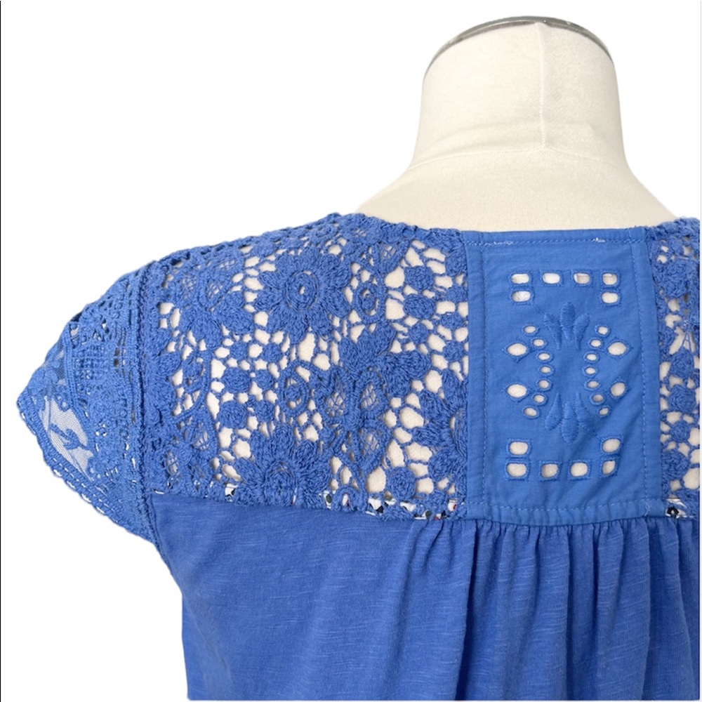 ANTHROPOLOGIE Meadow Rue Cotton Lace Crochet Cap Sleeve Blouse Top Blue Sz XS
